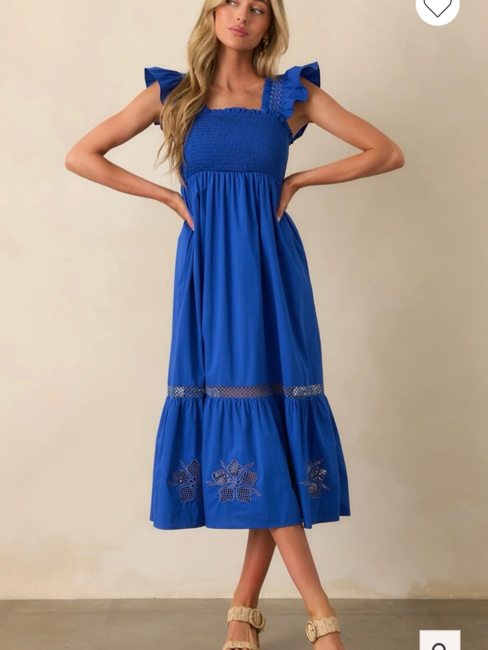 DON'T MIND IF I DO COBALT BLUE COTTON EMBROIDERED EYELET MIDI DRESS